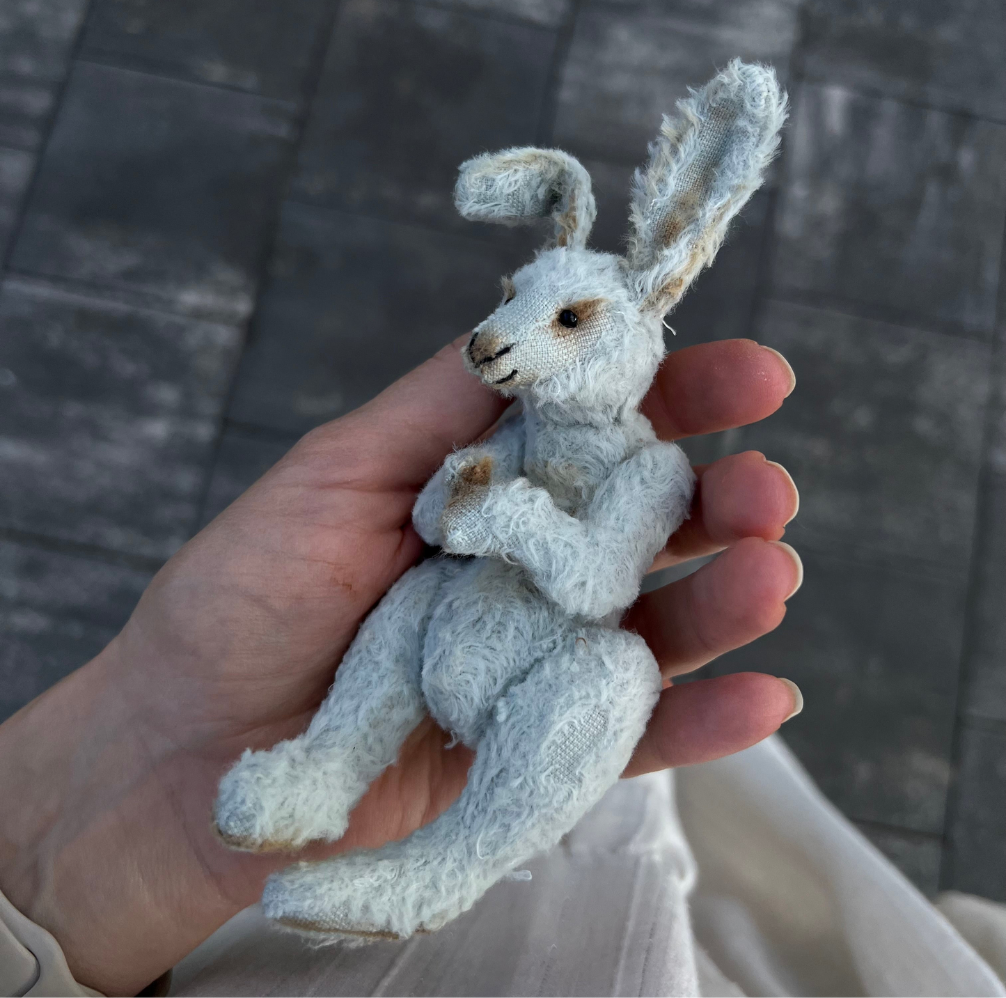 Teddy fried Bunny collectible OOAK Rabbit unique gift Miniature Christmas Gift for Collector