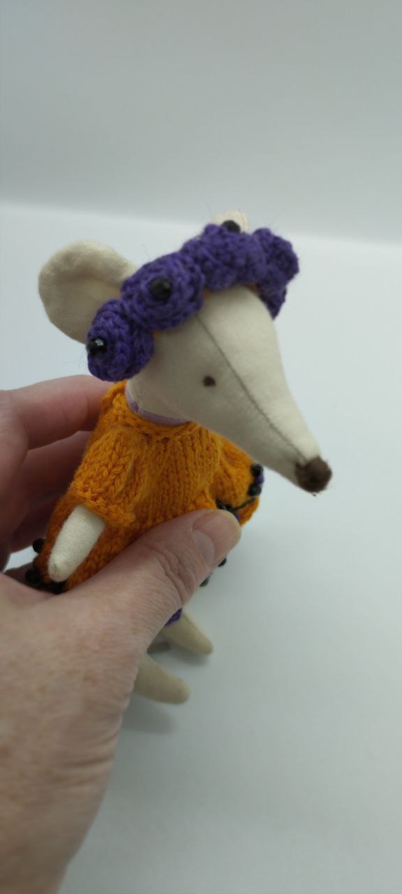 Maileg mouse clothes outfit knitted embroidered of flower Autumn Magic Orange Dress with Flower violet