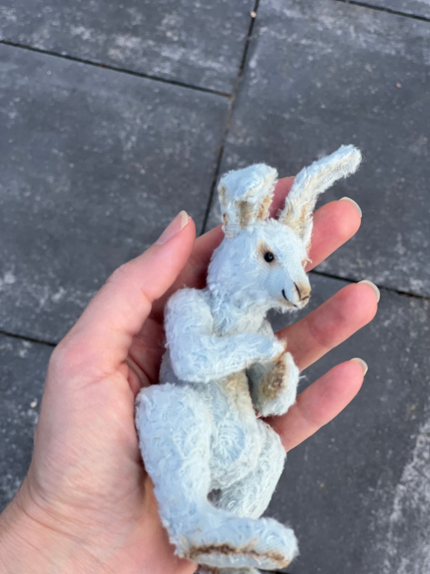 Teddy fried Bunny collectible OOAK Rabbit unique gift Miniature Christmas Gift for Collector