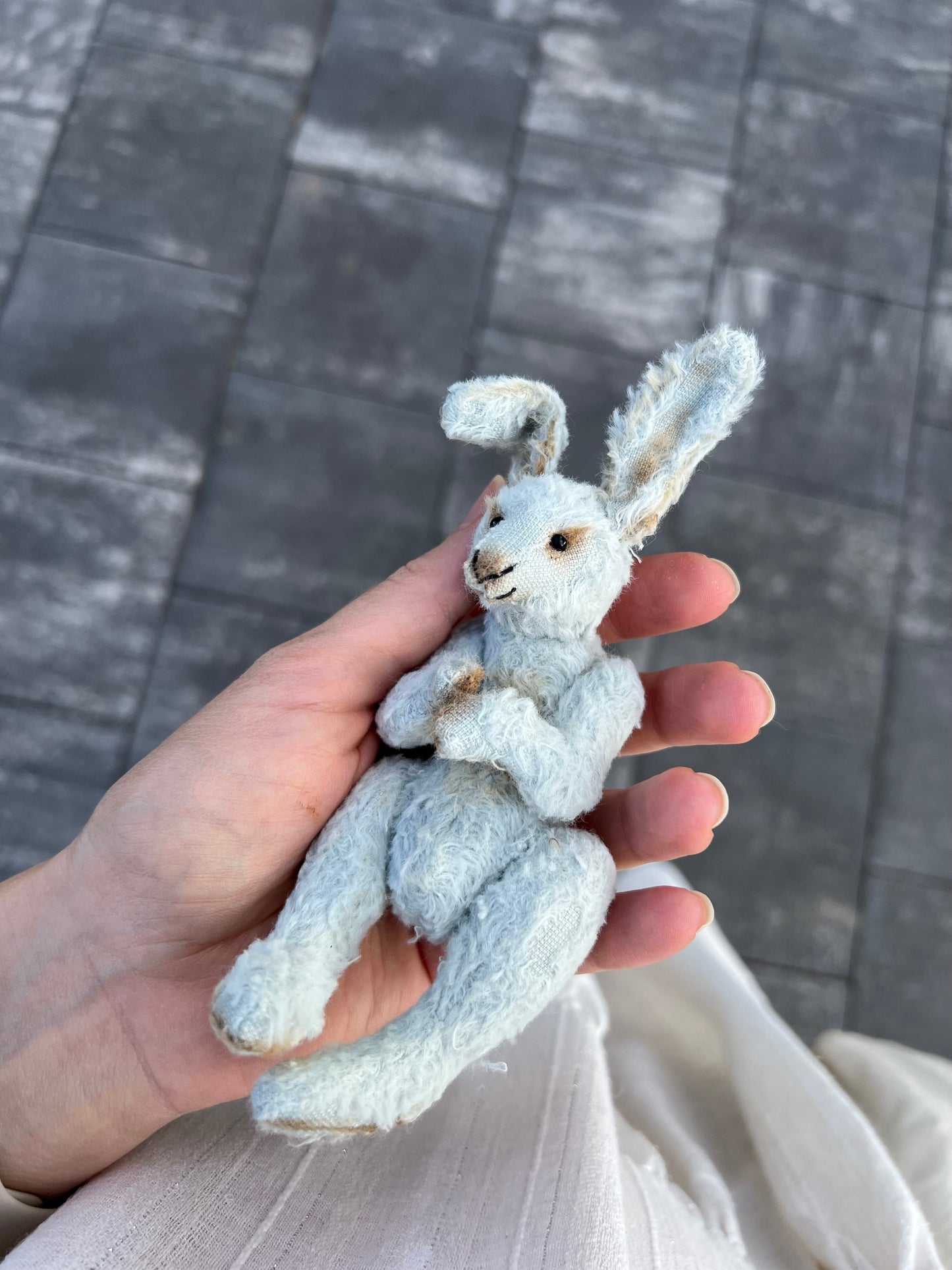 Teddy fried Bunny collectible OOAK Rabbit unique gift Miniature Christmas Gift for Collector