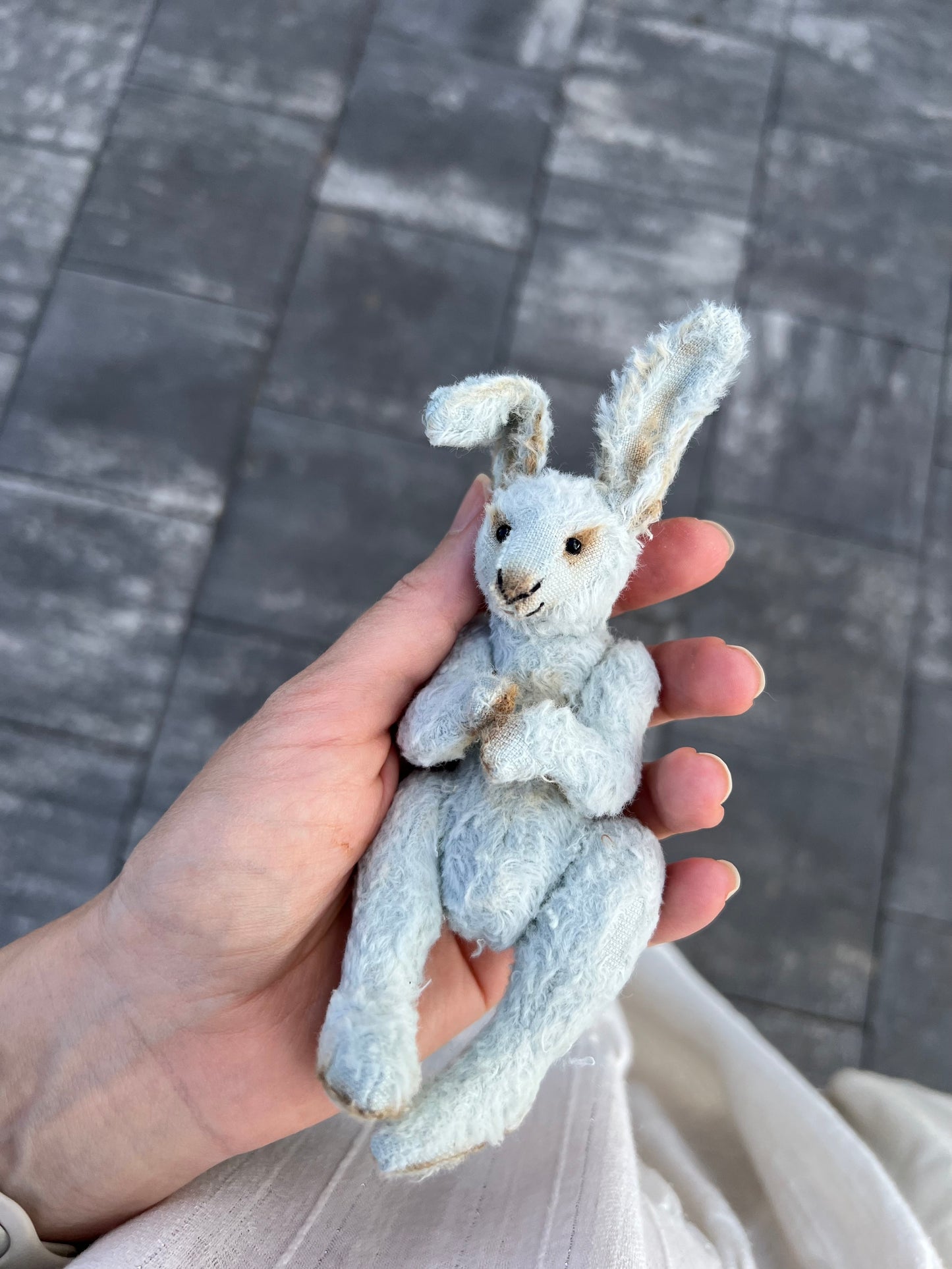 Teddy fried Bunny collectible OOAK Rabbit unique gift Miniature Christmas Gift for Collector