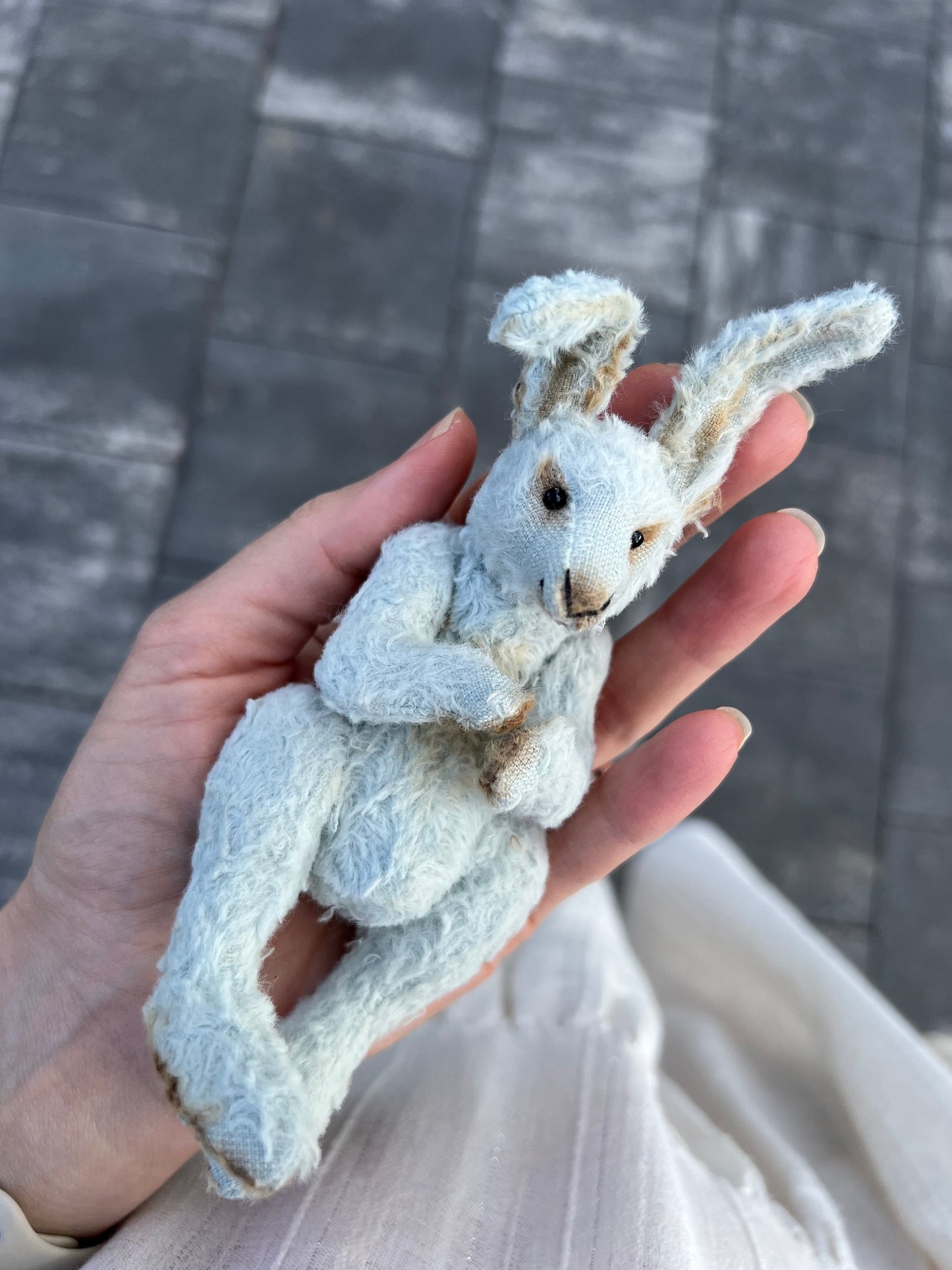 Teddy fried Bunny collectible OOAK Rabbit unique gift Miniature Christmas Gift for Collector