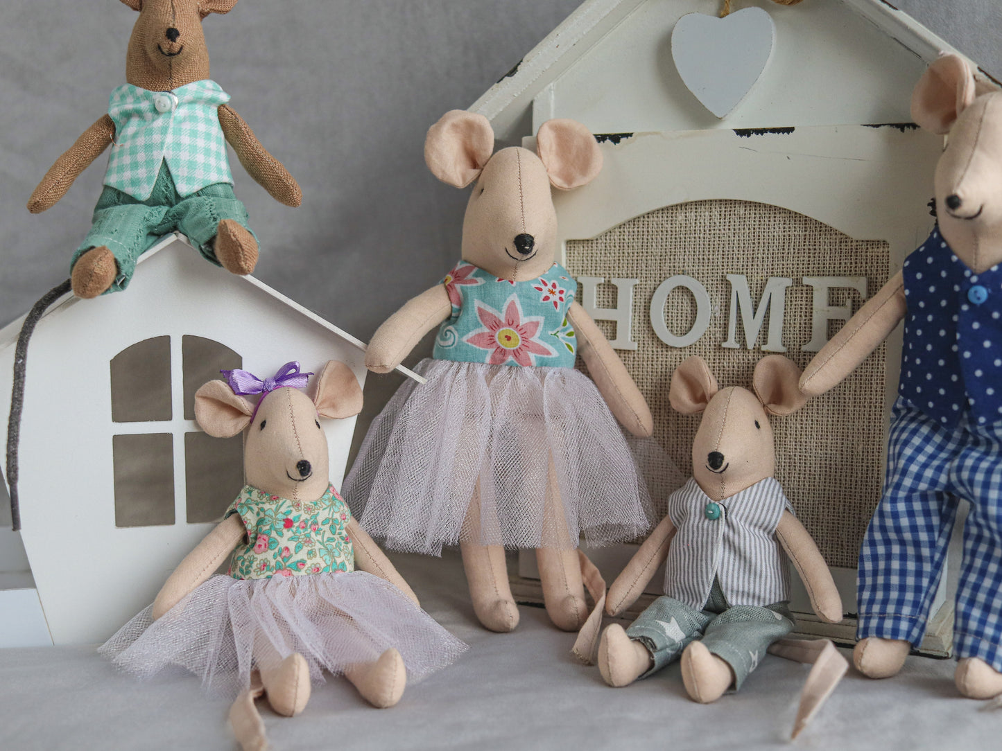 Handmade Dollhouse Mouse Family — Maileg Size