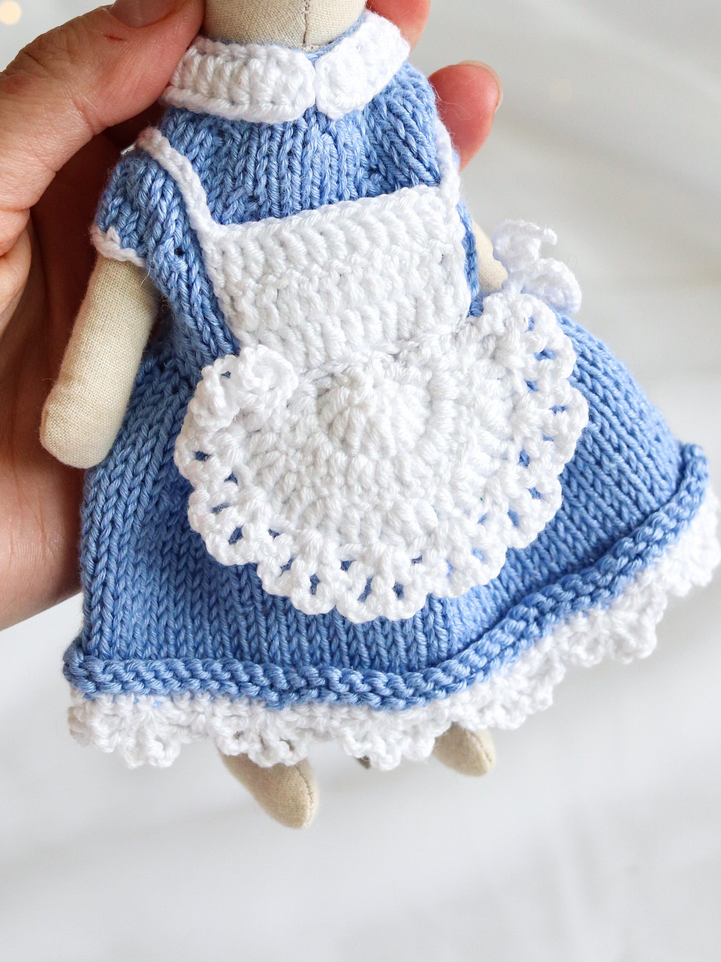 Maileg mouse clothes blue hand crochet dress Alice in Wonderland style Little/Big sister, Mum mouse