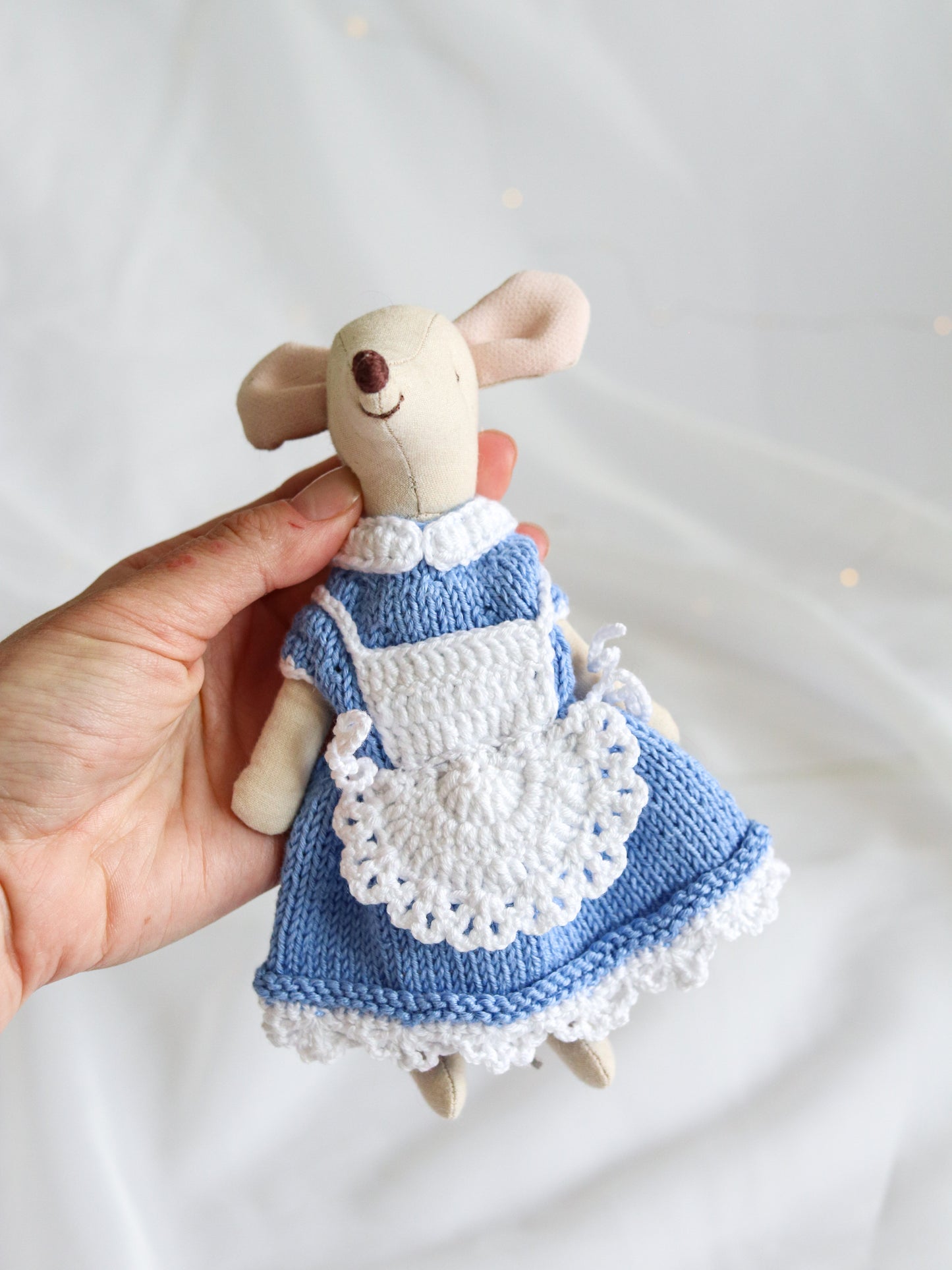 Maileg mouse clothes blue hand crochet dress Alice in Wonderland style Little/Big sister, Mum mouse