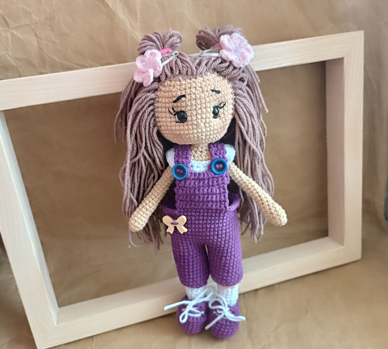 Crocheted Doll with jumpsuit Handmade gift for girls, Christmas Gift for daughter, Birthday gift niece from aunt