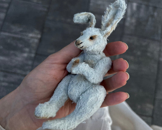 Teddy fried Bunny collectible OOAK Rabbit unique gift Miniature Christmas Gift for Collector