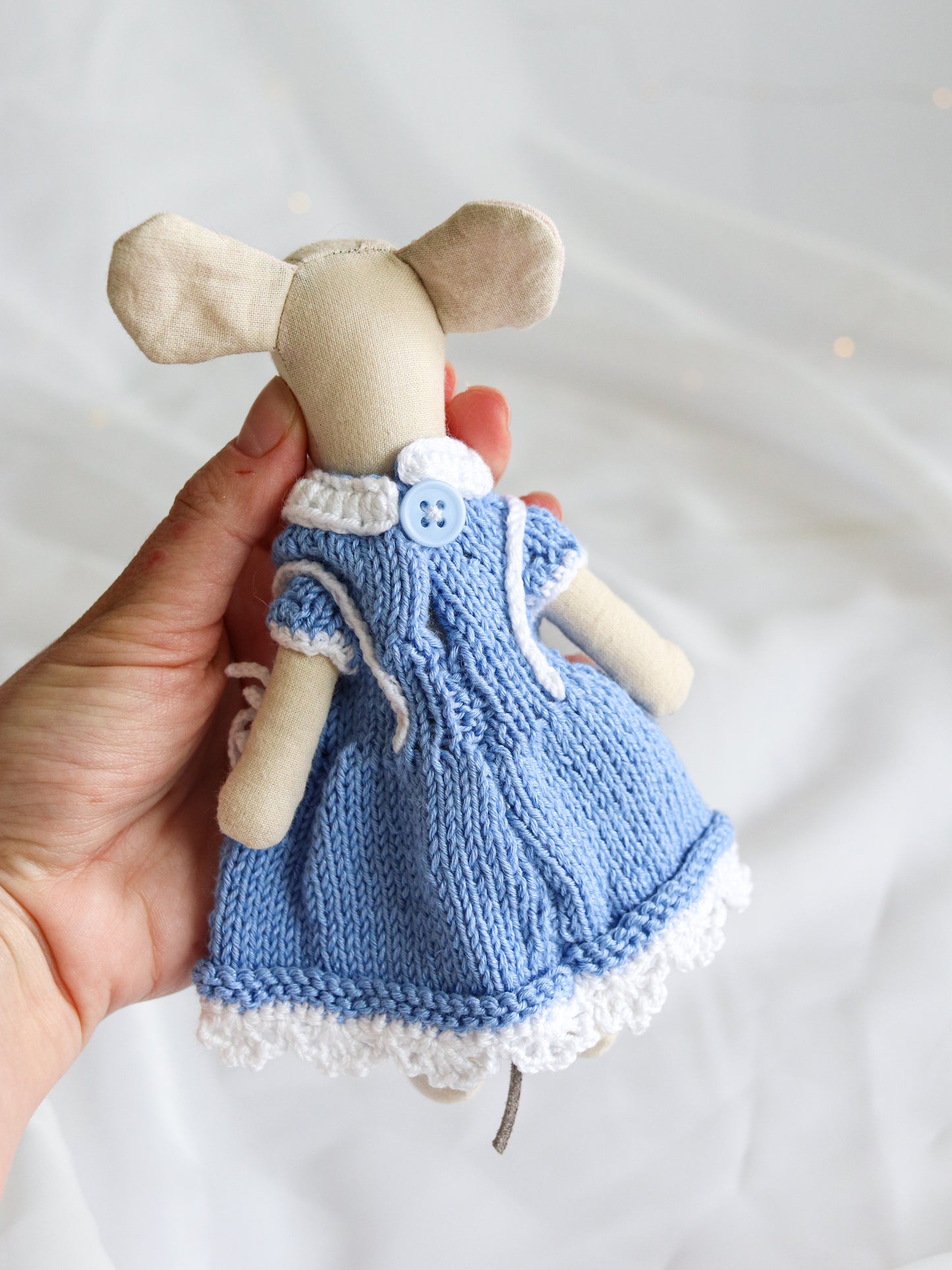 Maileg mouse clothes blue hand crochet dress Alice in Wonderland style Little/Big sister, Mum mouse
