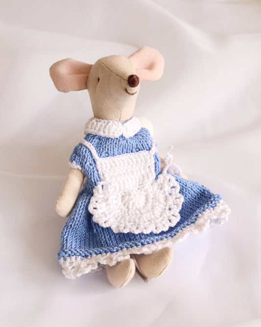 Maileg mouse clothes blue hand crochet dress Alice in Wonderland style Little/Big sister, Mum mouse