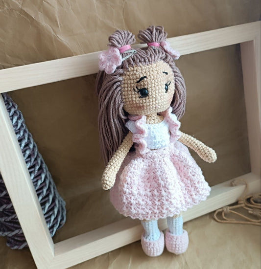 Crocheted Doll with Dress Handmade gift for girls, Christmas Gift for daughter, Birthday gift niece from aunt