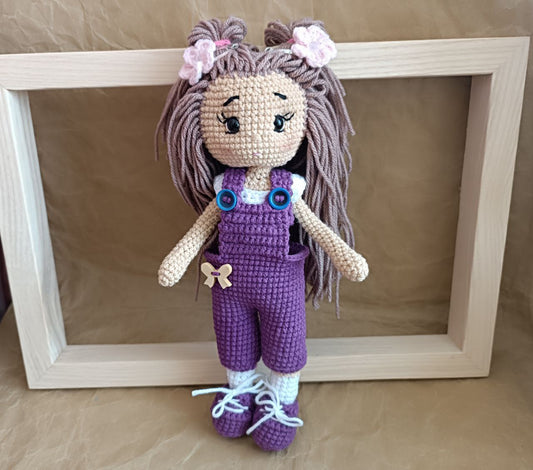 Crocheted Doll with jumpsuit Handmade gift for girls, Christmas Gift for daughter, Birthday gift niece from aunt